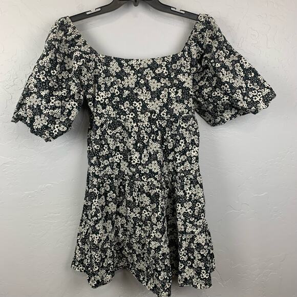 Faithful The Brand Dress Large Black Cream Floral Mini Smocked Romantic - Picture 1 of 10